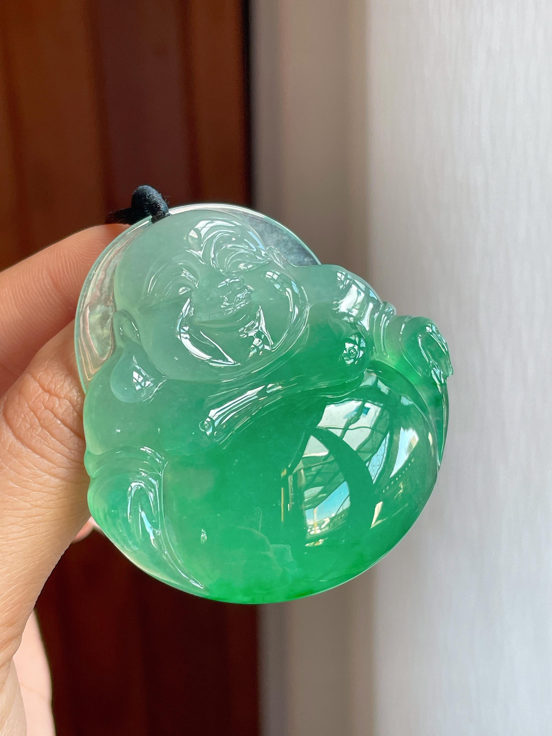 冰种飘阳绿翡翠佛公（yc319549）