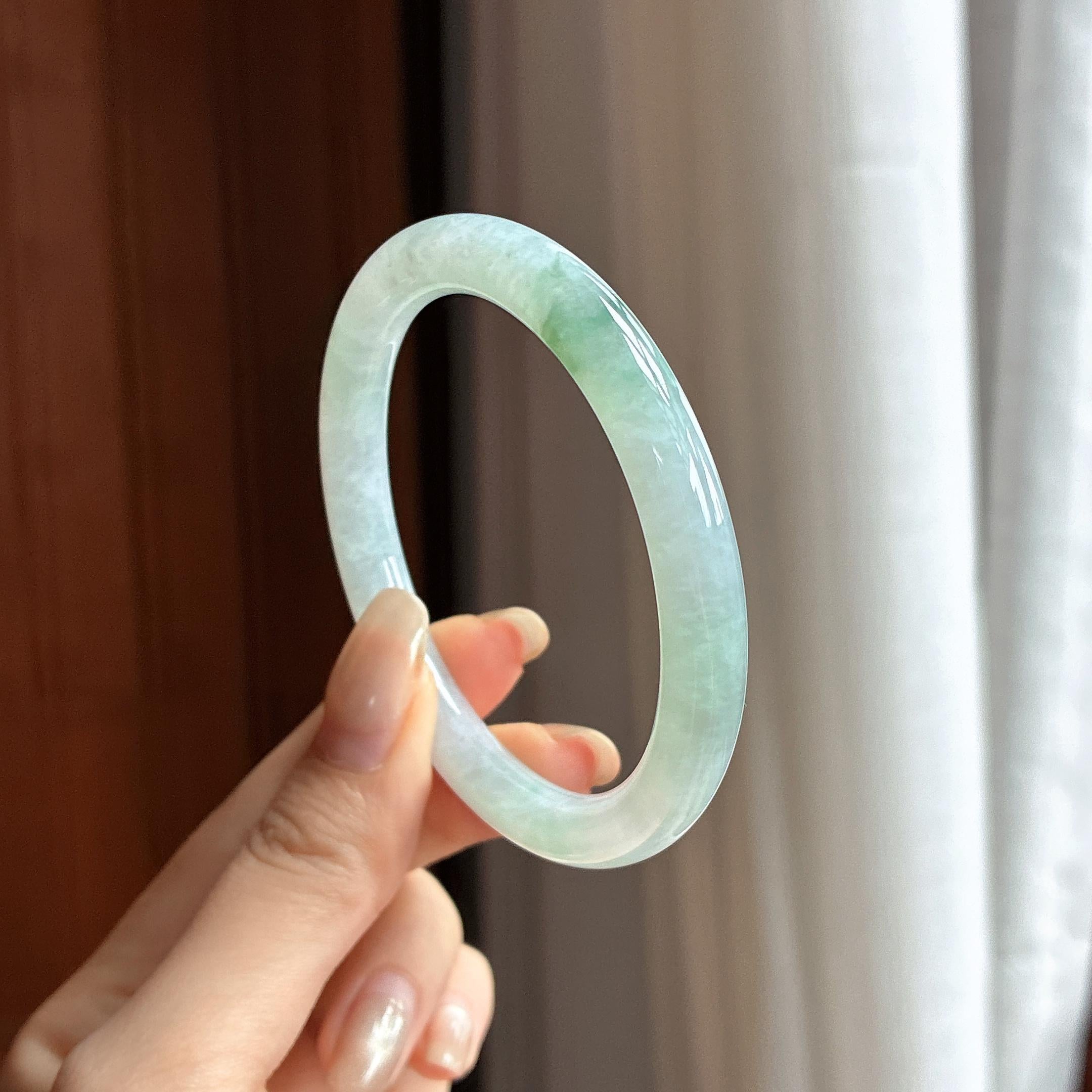 细糯种飘花圆条手镯 54圈 天然缅甸A货翡翠（yc463263）
