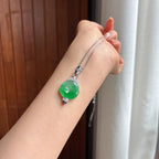 Mặt dây chuyền ngọc bích Myanmar tự nhiên loại A, khảm vàng 18k, màu xanh lục đầy đặn, bề mặt băng chủng (yc450416)