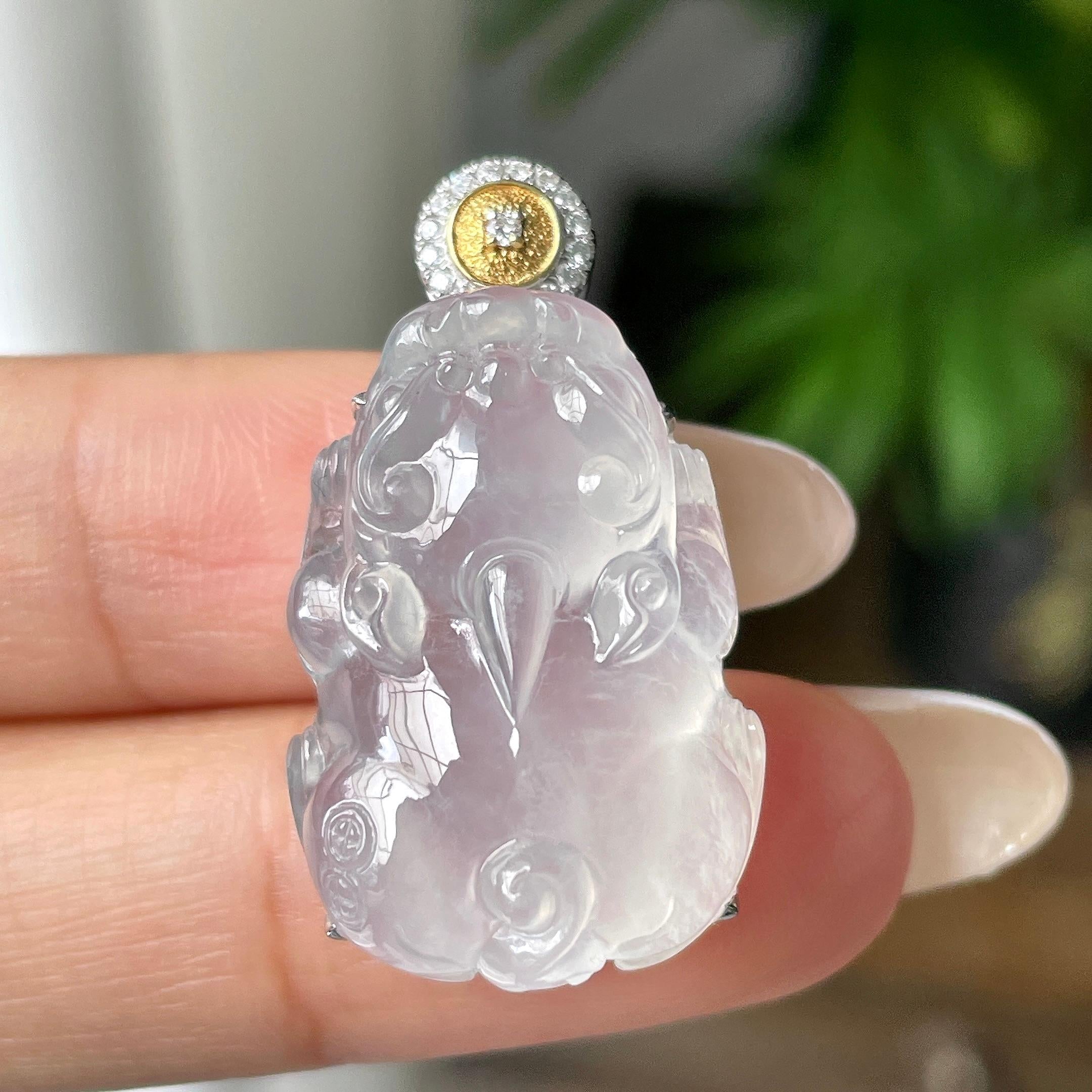 18k金钻镶冰种无色貔貅吊坠           天然缅甸A货翡翠（yc402917）