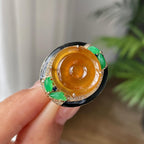 18k金镶冰种黄翡随型戒指         天然缅甸A货翡翠（yc421351）