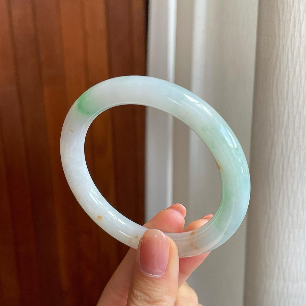 糯冰飘花翡翠圆条手镯（55mm)（yc323655）
