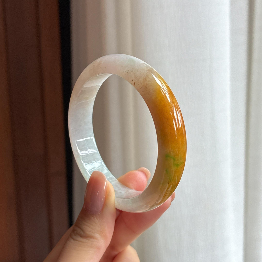 糯冰黄翡特色翡翠平安镯（54.4mm)（yc424330）