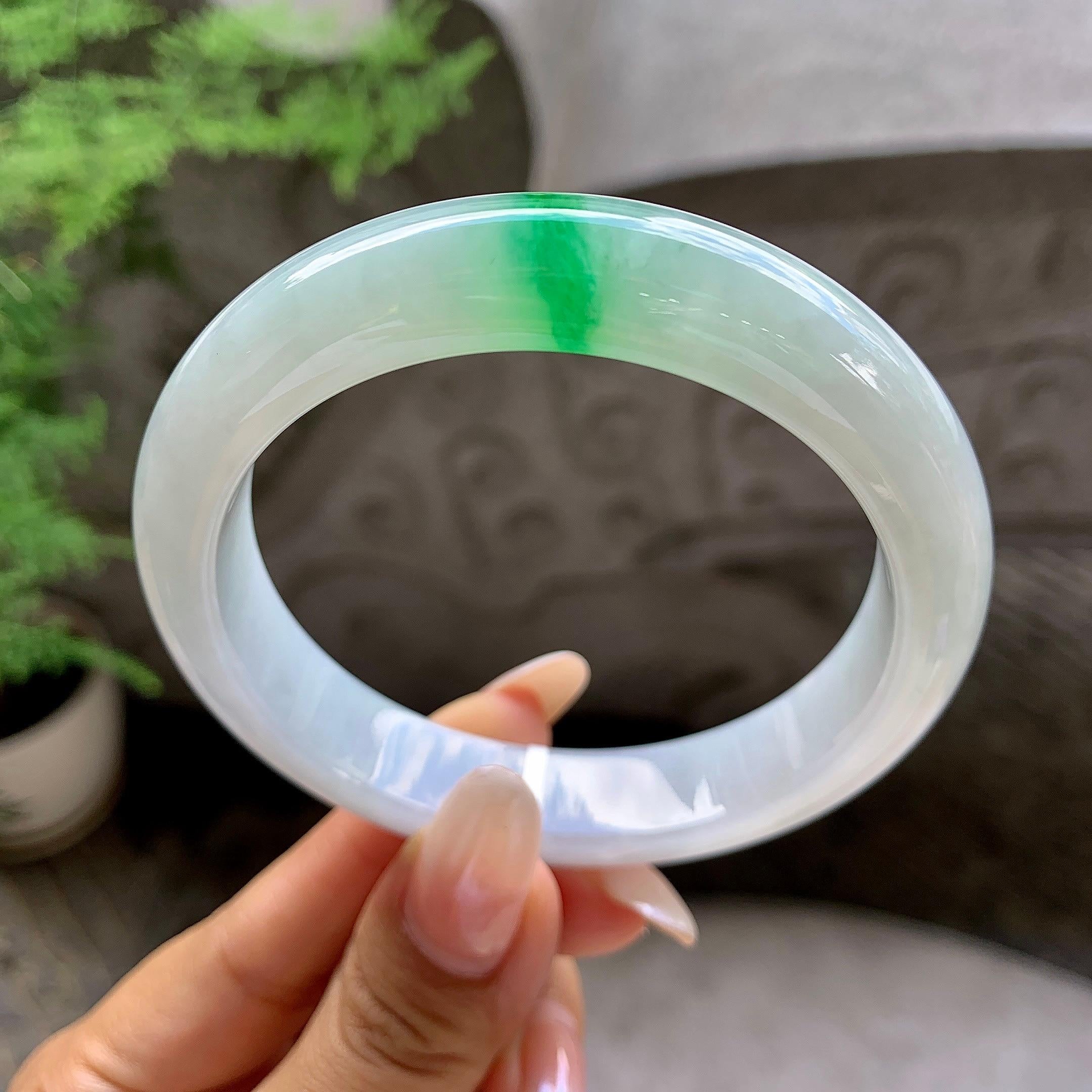 细糯种飘绿平安镯（58mm）（yc203704）