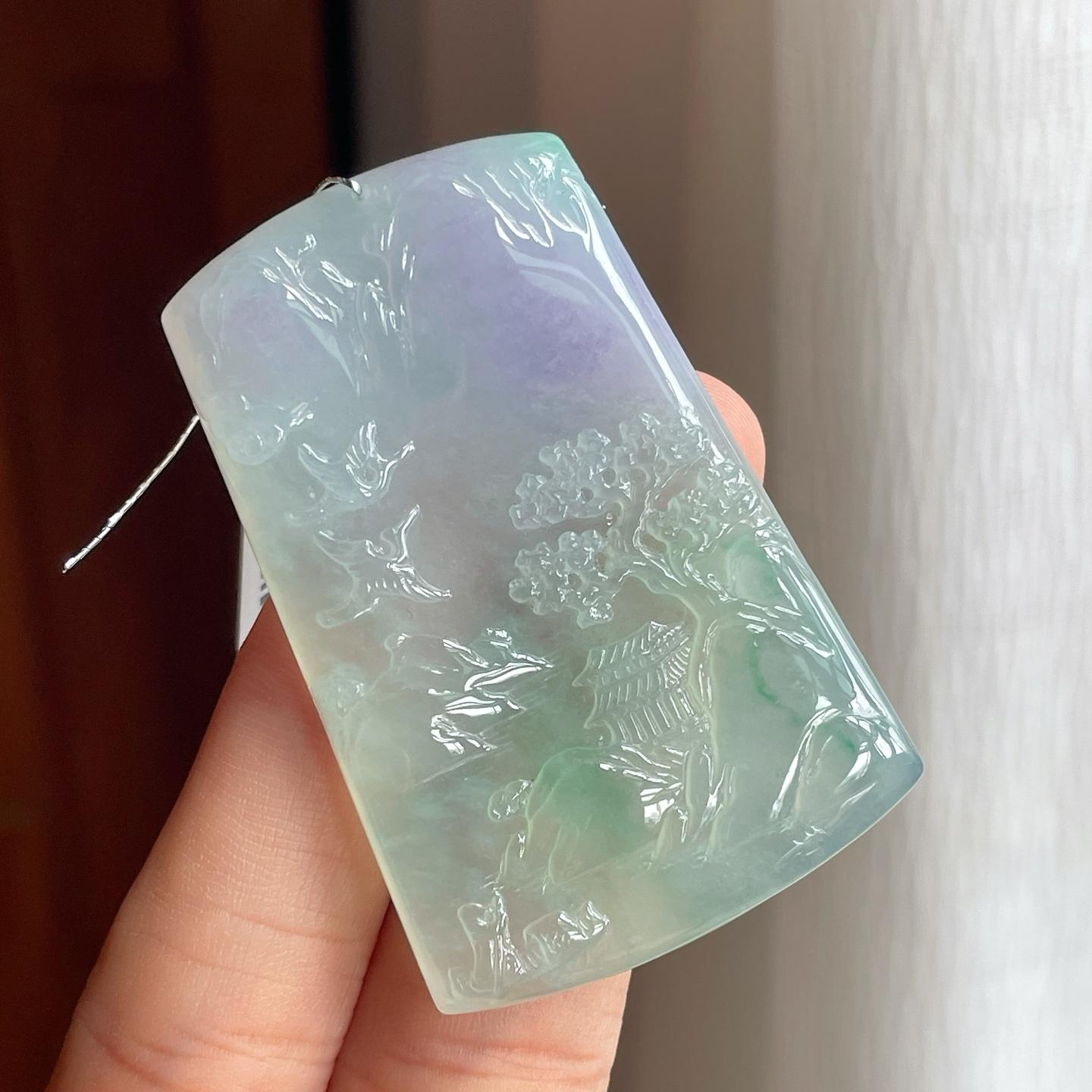 糯冰春带彩翡翠山水牌（yc251059）