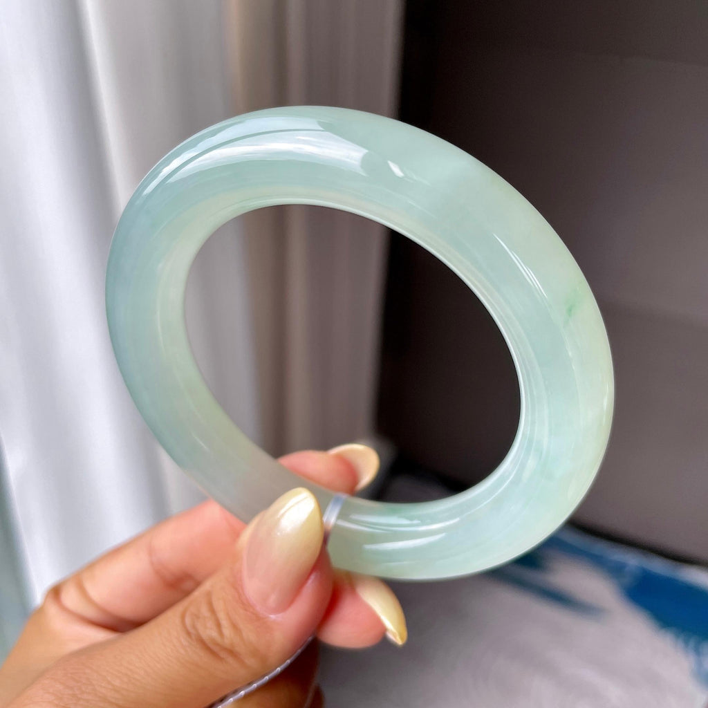 糯冰种晴水飘花圆条手镯54.8圈 天然缅甸A货翡翠（yc453357）