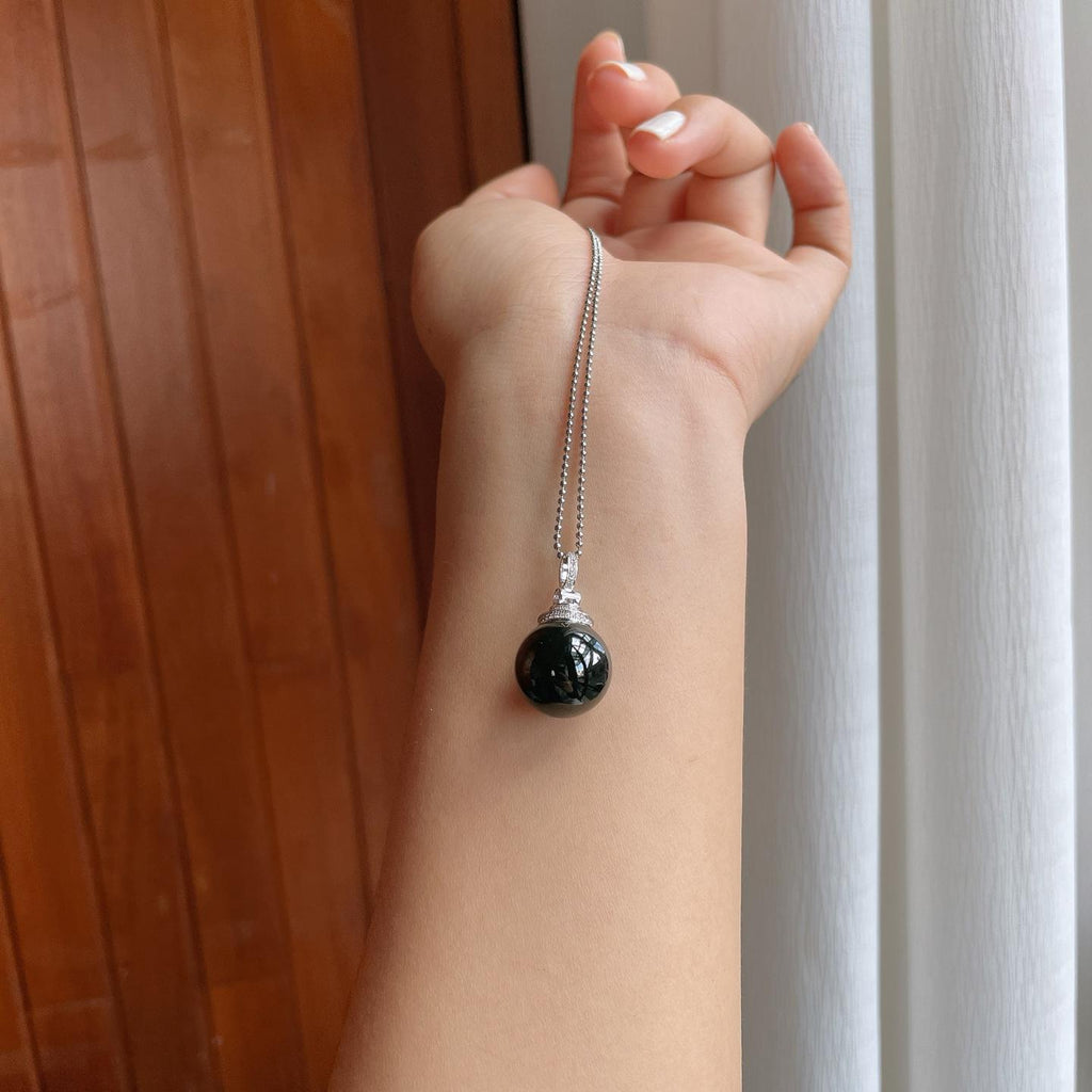 18k金扣冰种墨翠珠子吊坠（yc255808）