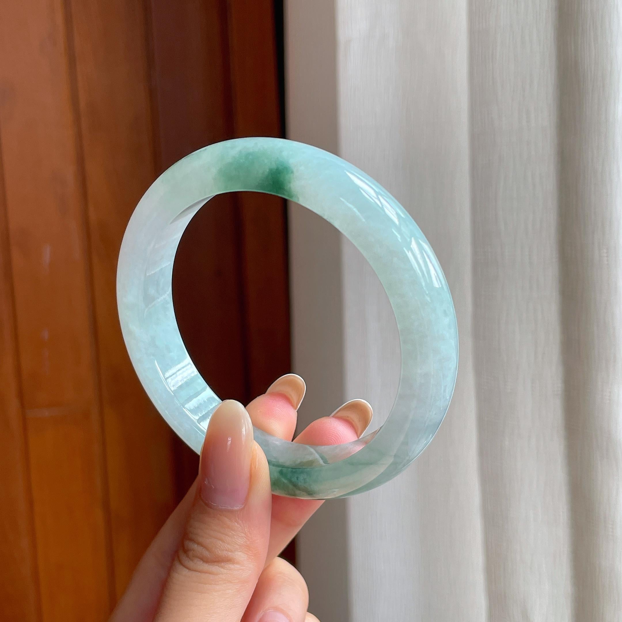 糯冰飘花翡翠平安镯（58mm)（yc414495）