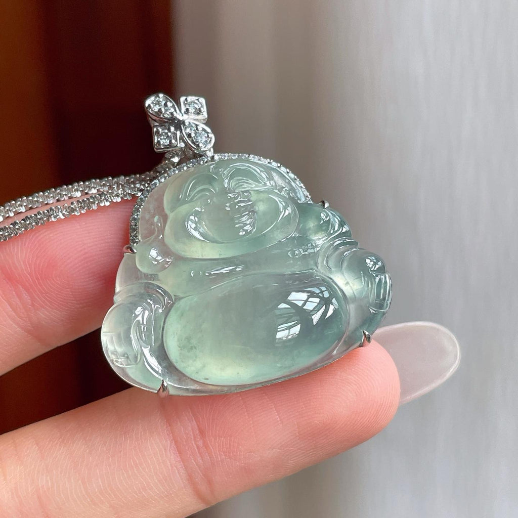 18k金钻镶冰种晴底翡翠佛公（yc263548）