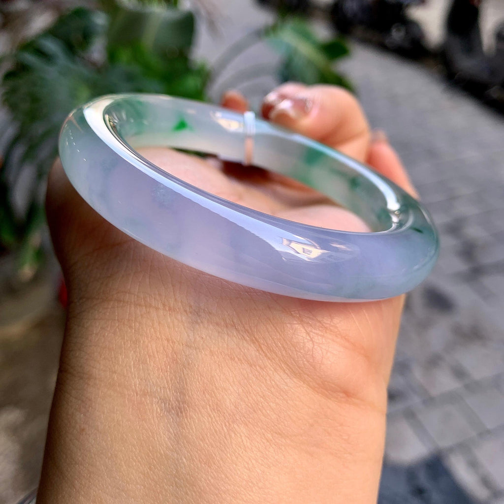 冰种紫罗兰飘花圆条手镯（55.5mm)（yc292638）