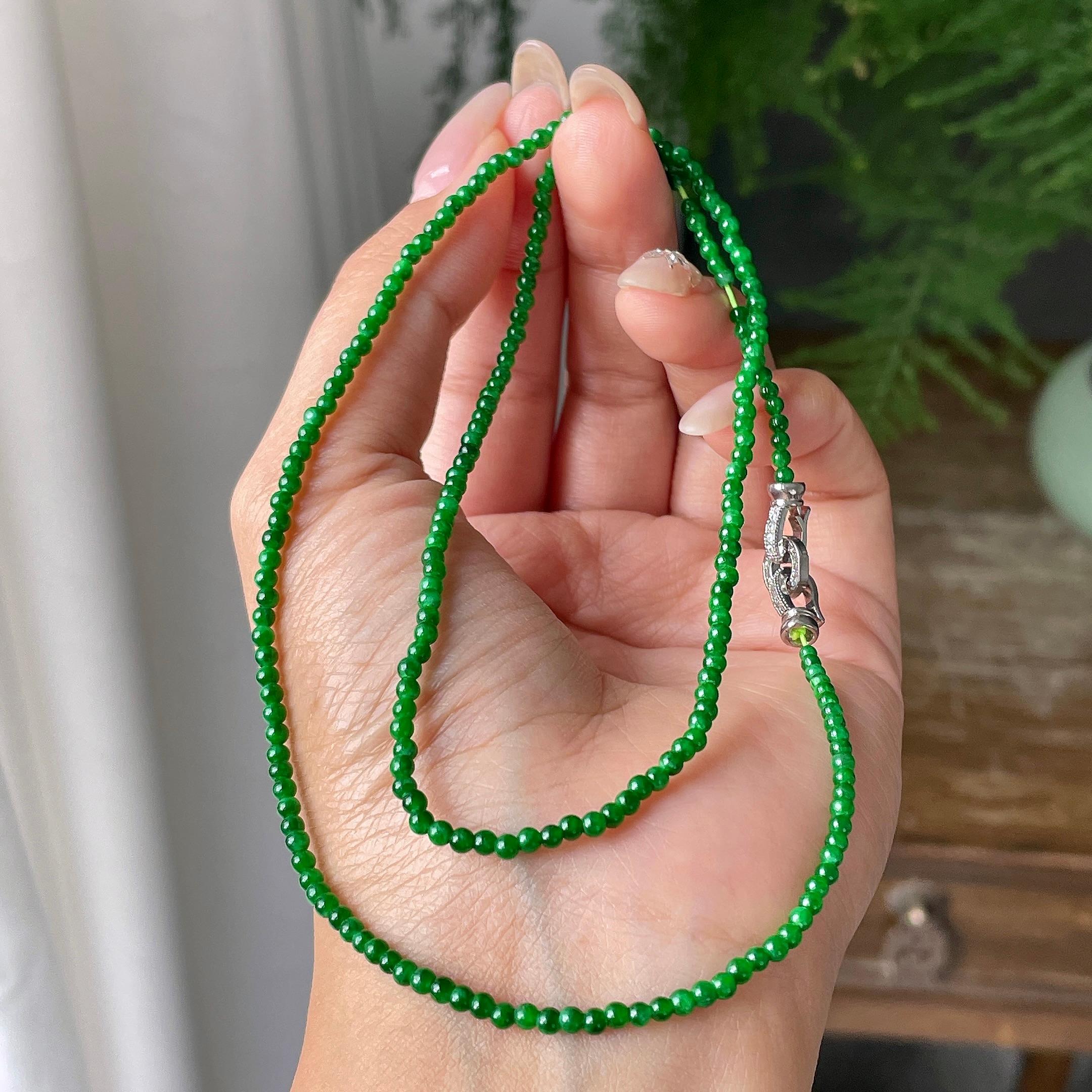 糯冰种满绿小米珠链228颗    天然缅甸A货翡翠（yc355299）