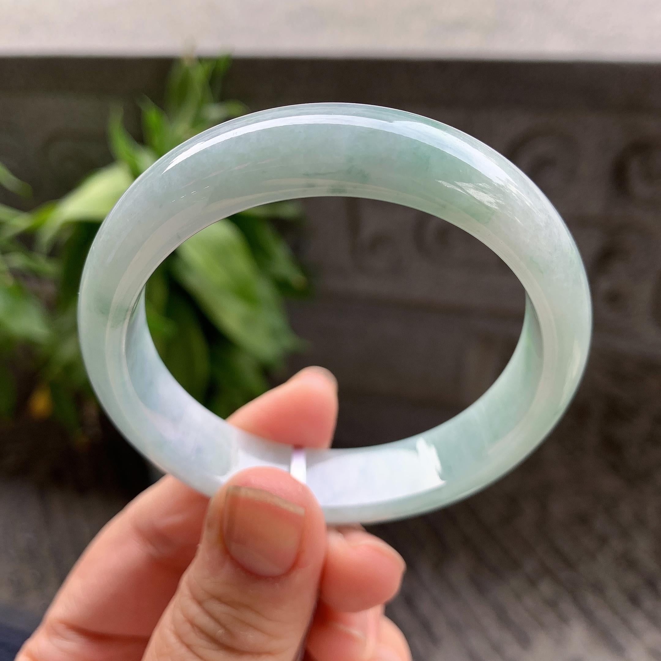 细糯种飘蓝花正圈平安镯54.4圈口 天然缅甸A货翡翠（yc332529）