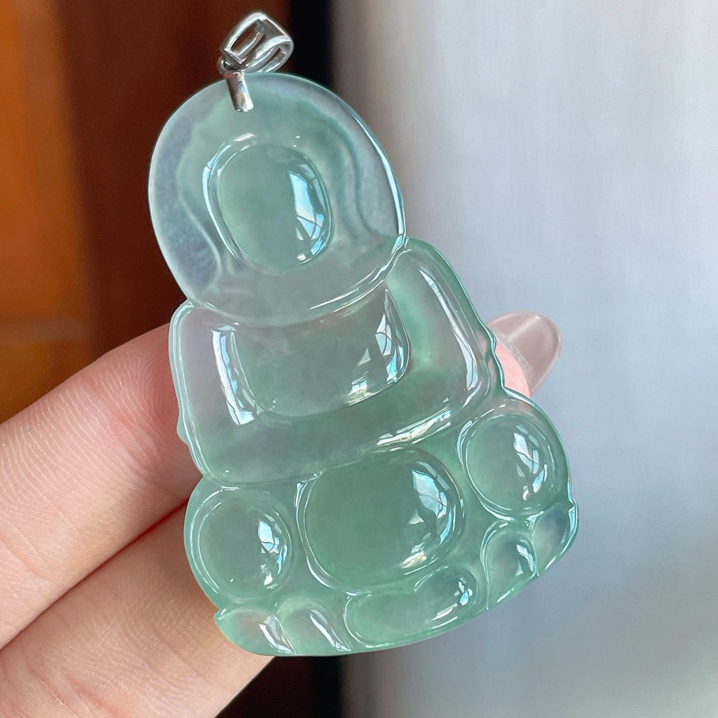 18k金扣冰种晴绿底翡翠观音（yc242749）