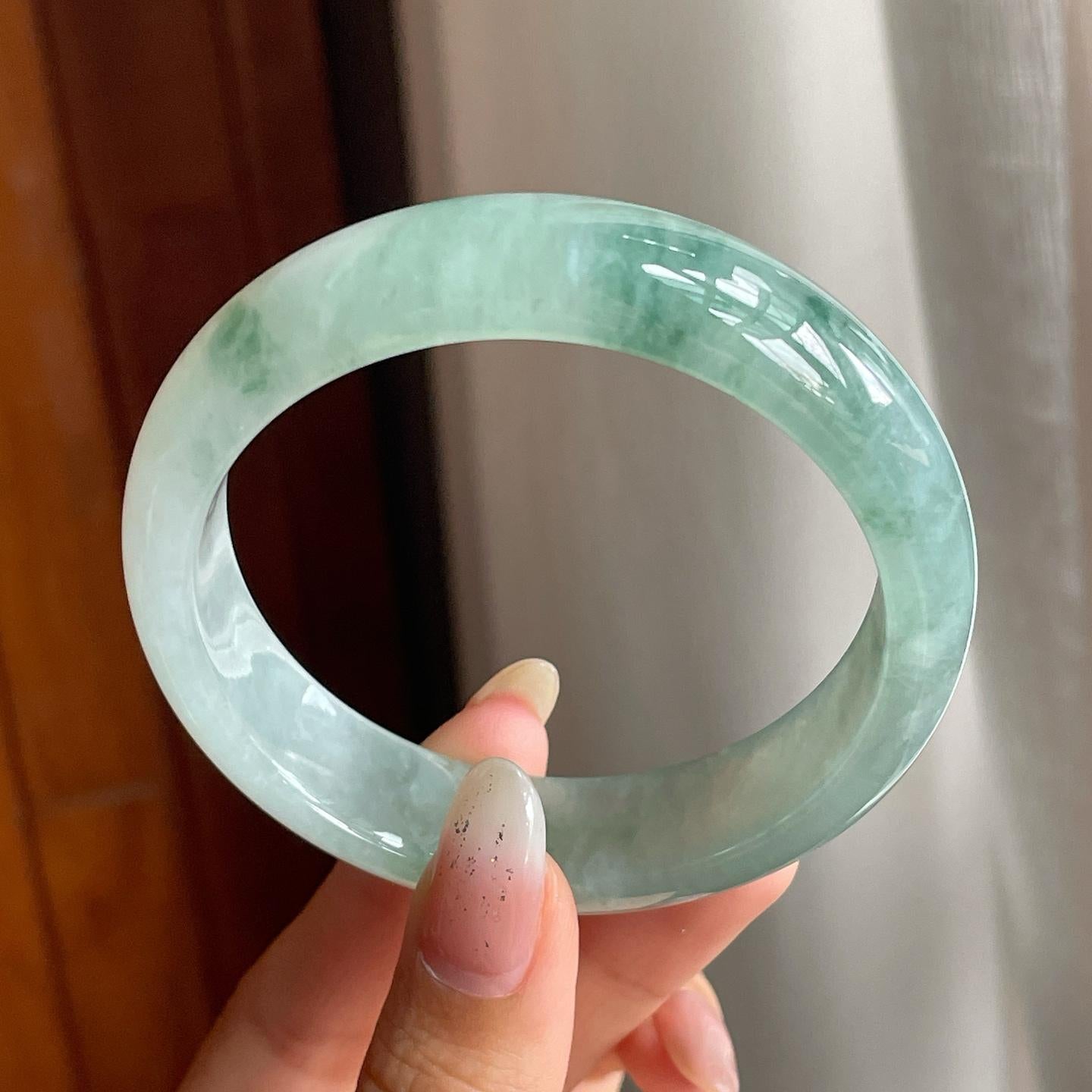 糯冰种飘花翡翠平安镯（56.3mm）（yc217253）