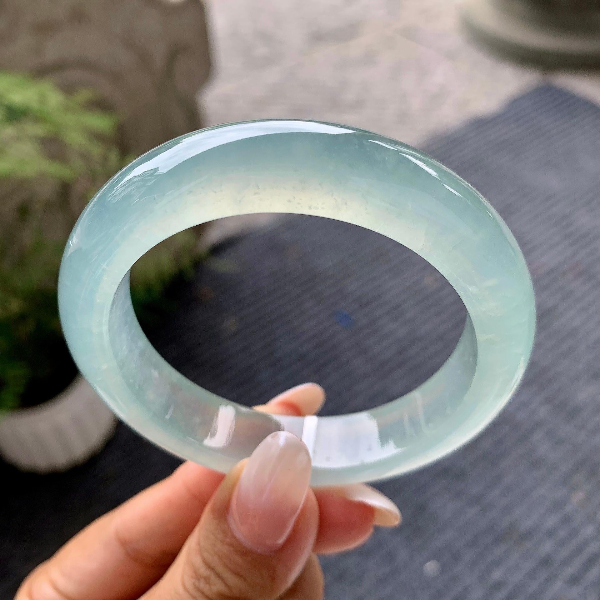 糯冰种带底色平安镯（54.8mm）（yc196489）