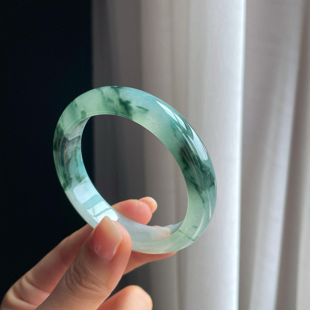 冰种水墨花翡翠平安镯（51.6mm）（yc403443）