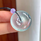 冰玻种飘蓝花翡翠平安扣（yc257256）