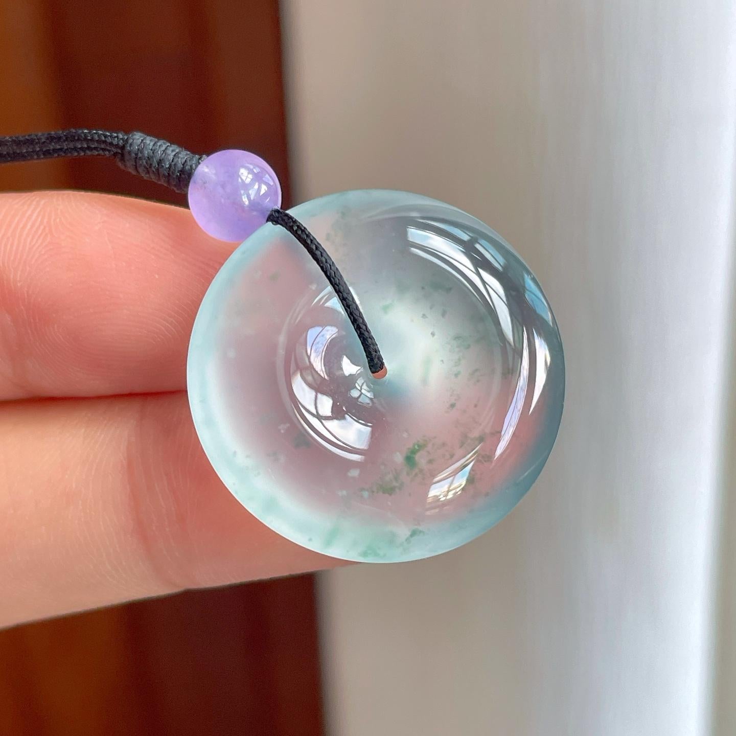 冰玻种飘蓝花翡翠平安扣（yc257256）