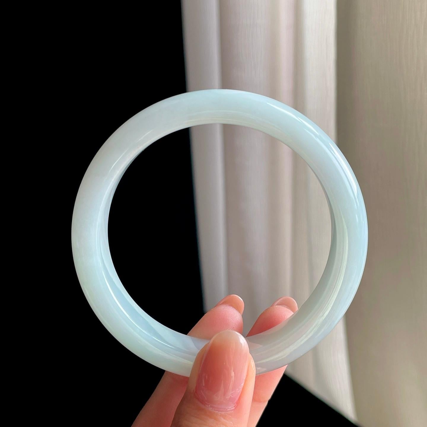 糯冰白月光翡翠平安镯（58mm)（yc342197）