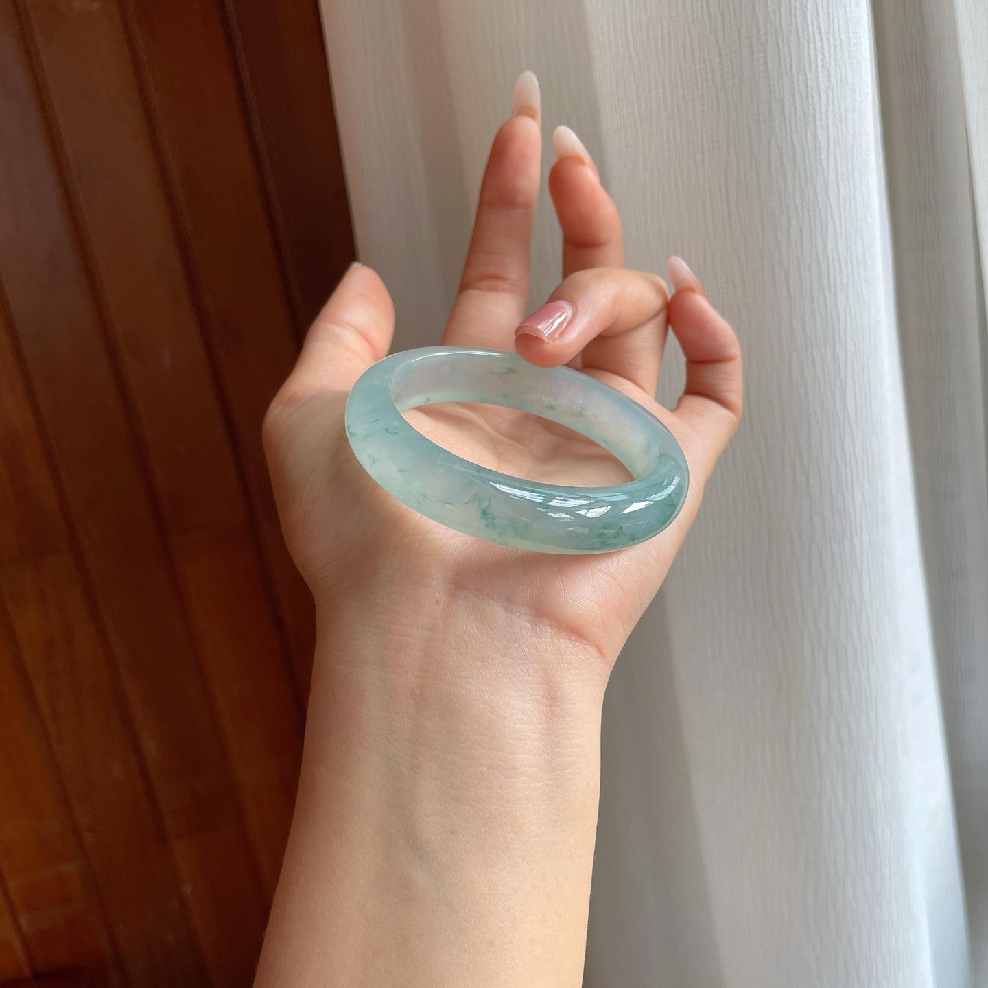 冰种飘花翡翠平安镯（53mm）（yc312334）