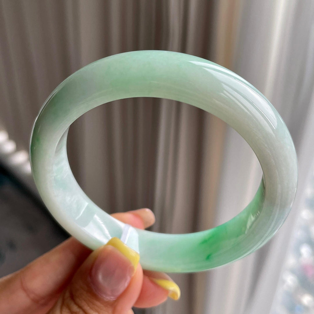 细糯种飘绿花正圈平安镯56.7圈      天然缅甸A货翡翠（yc371534）
