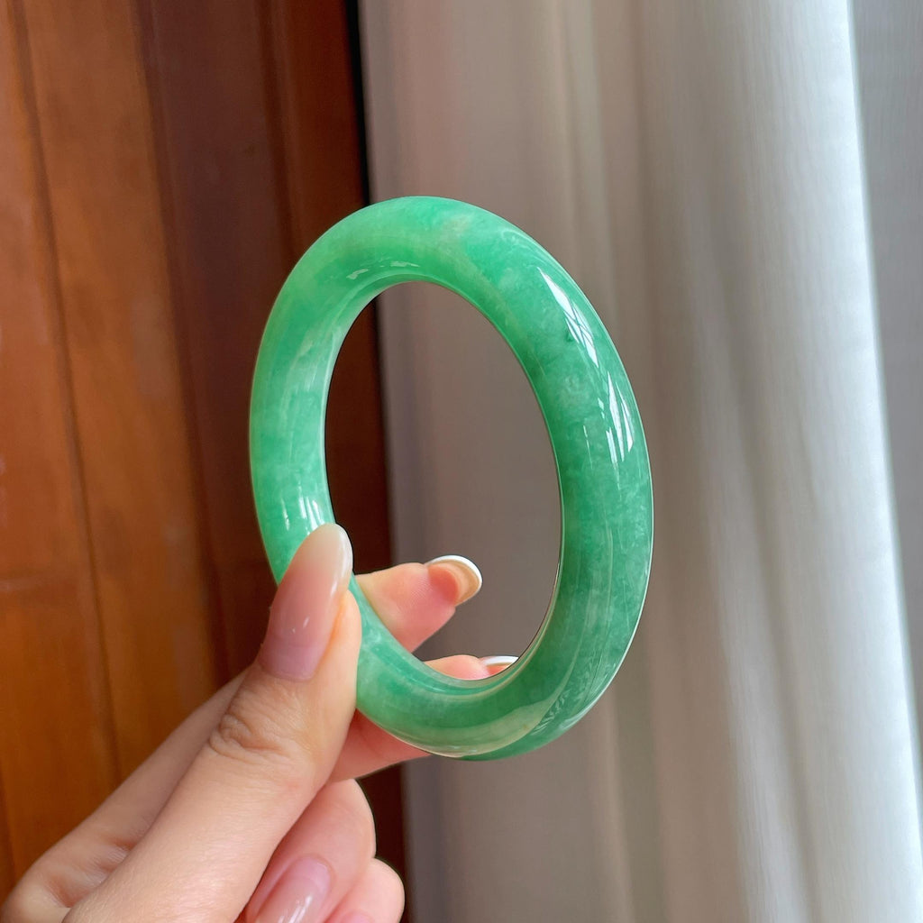 糯冰满绿翡翠圆条手镯（55mm)（yc419486）