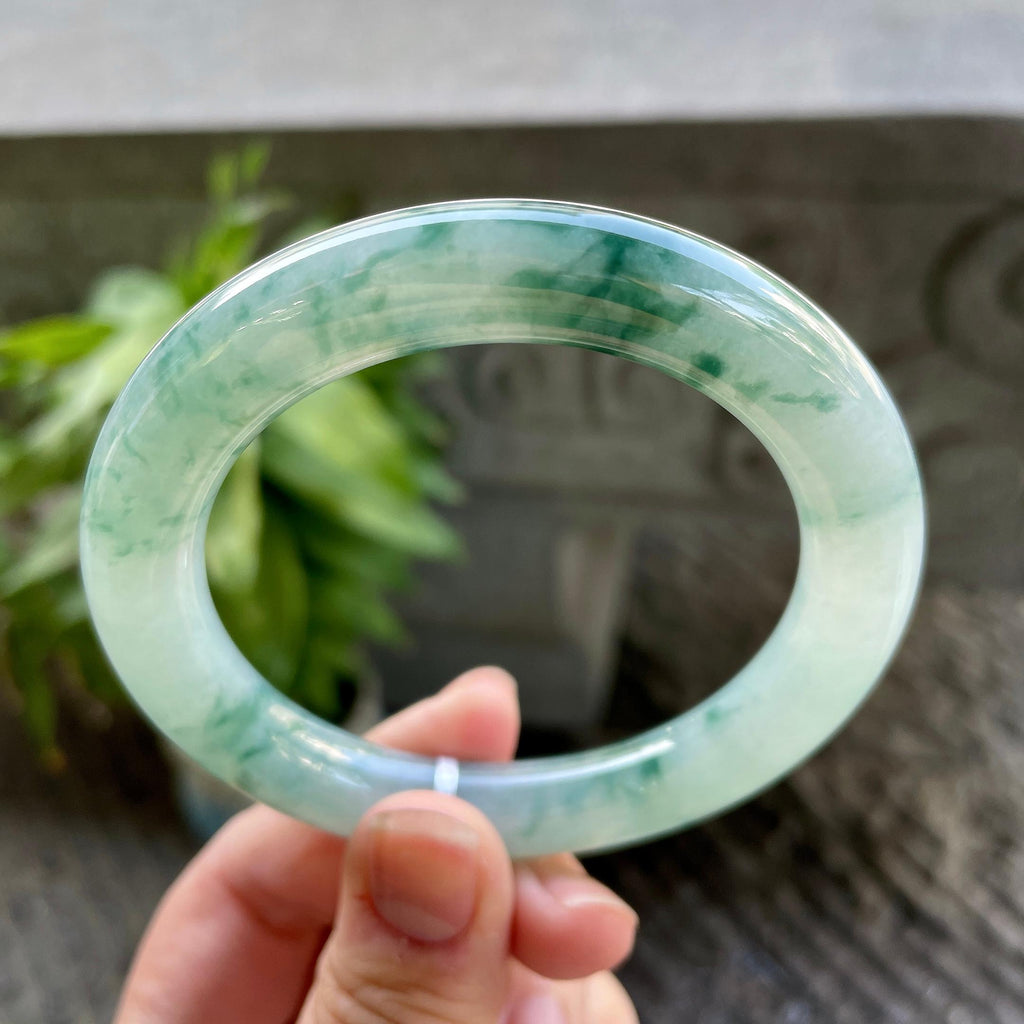 糯冰种飘花圆条手镯57.8圈口 天然缅甸A货翡翠（yc320315）