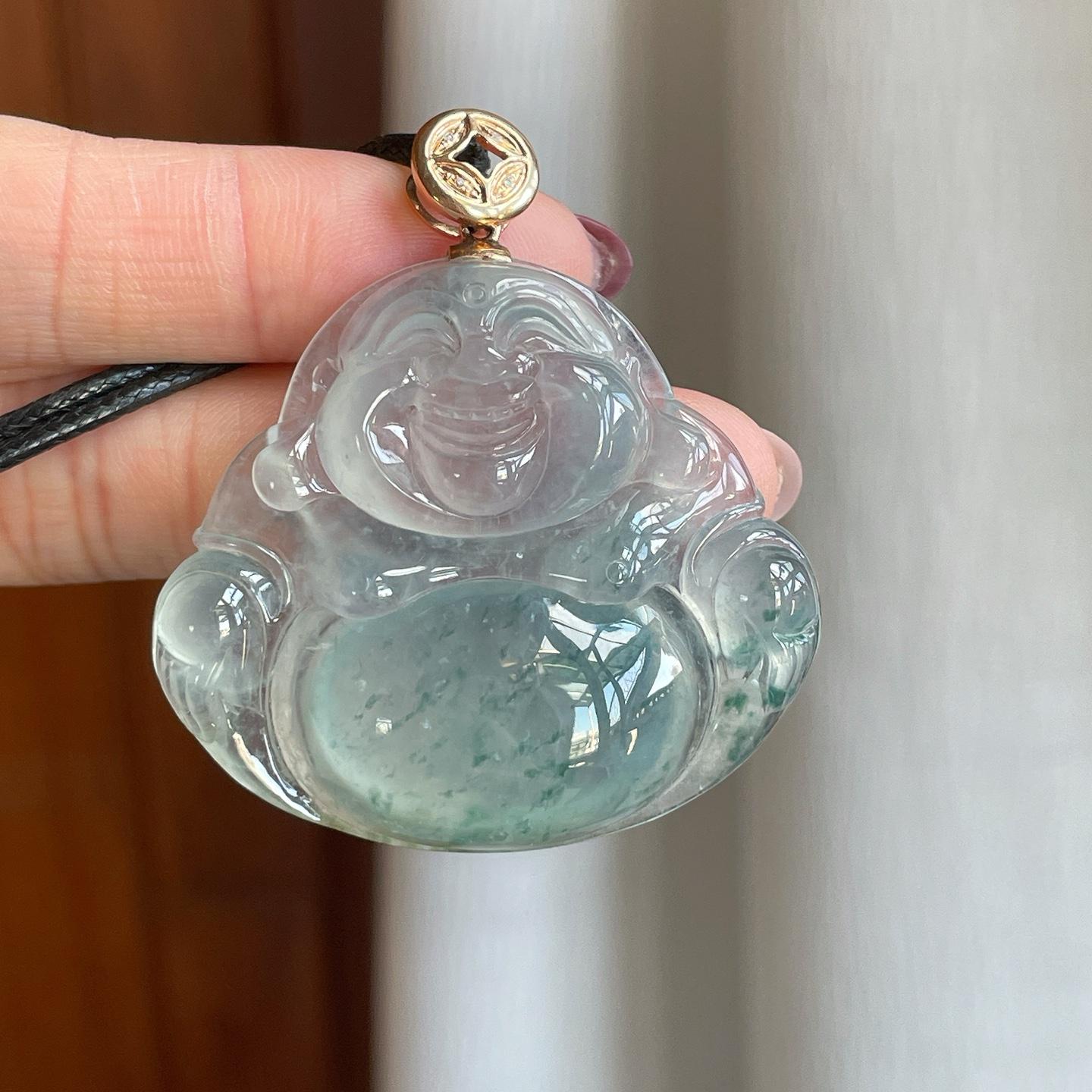 18k金钻镶冰种飘蓝花翡翠佛公（yc302163）