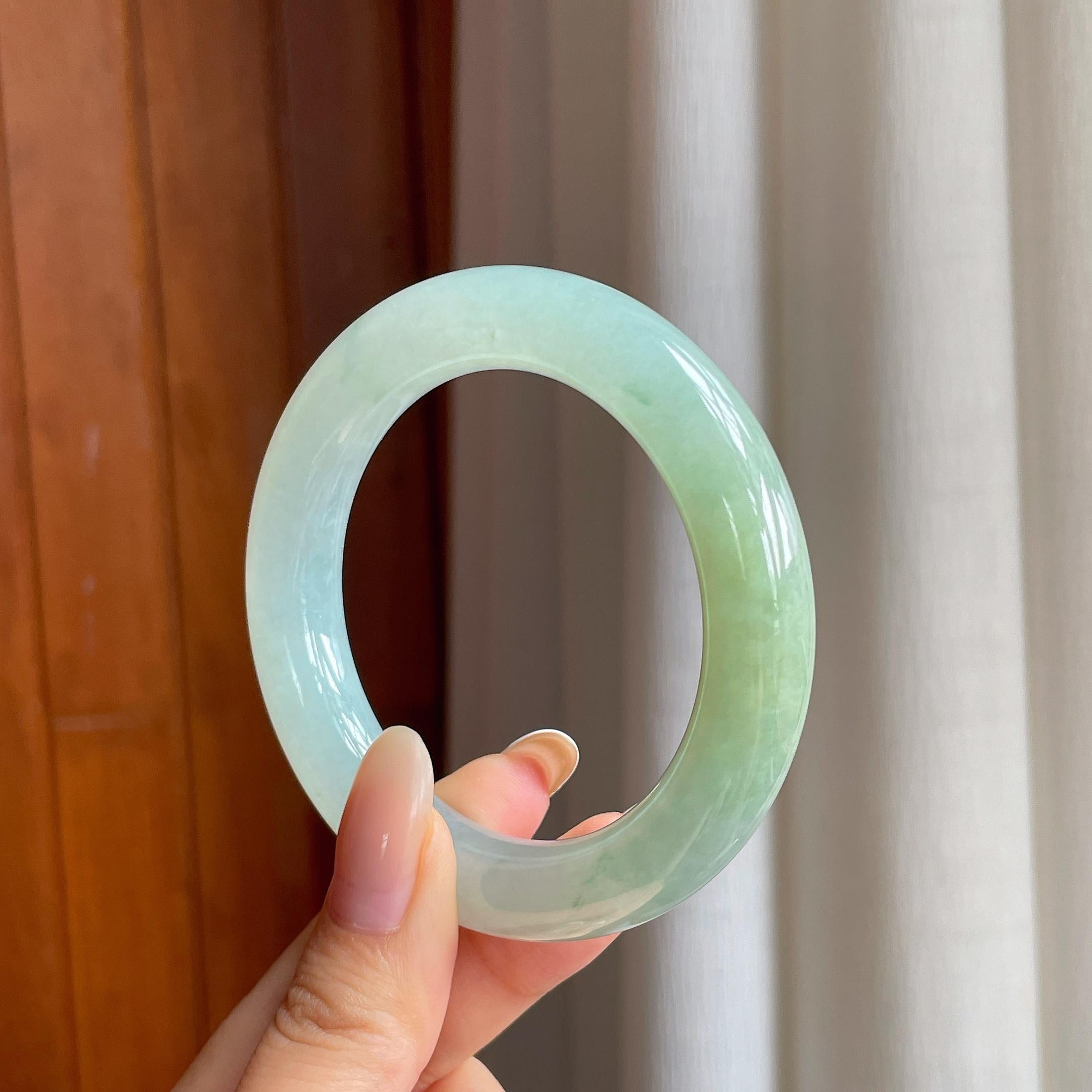 糯冰黄翡翡翠圆条手镯（53mm)（yc414705）
