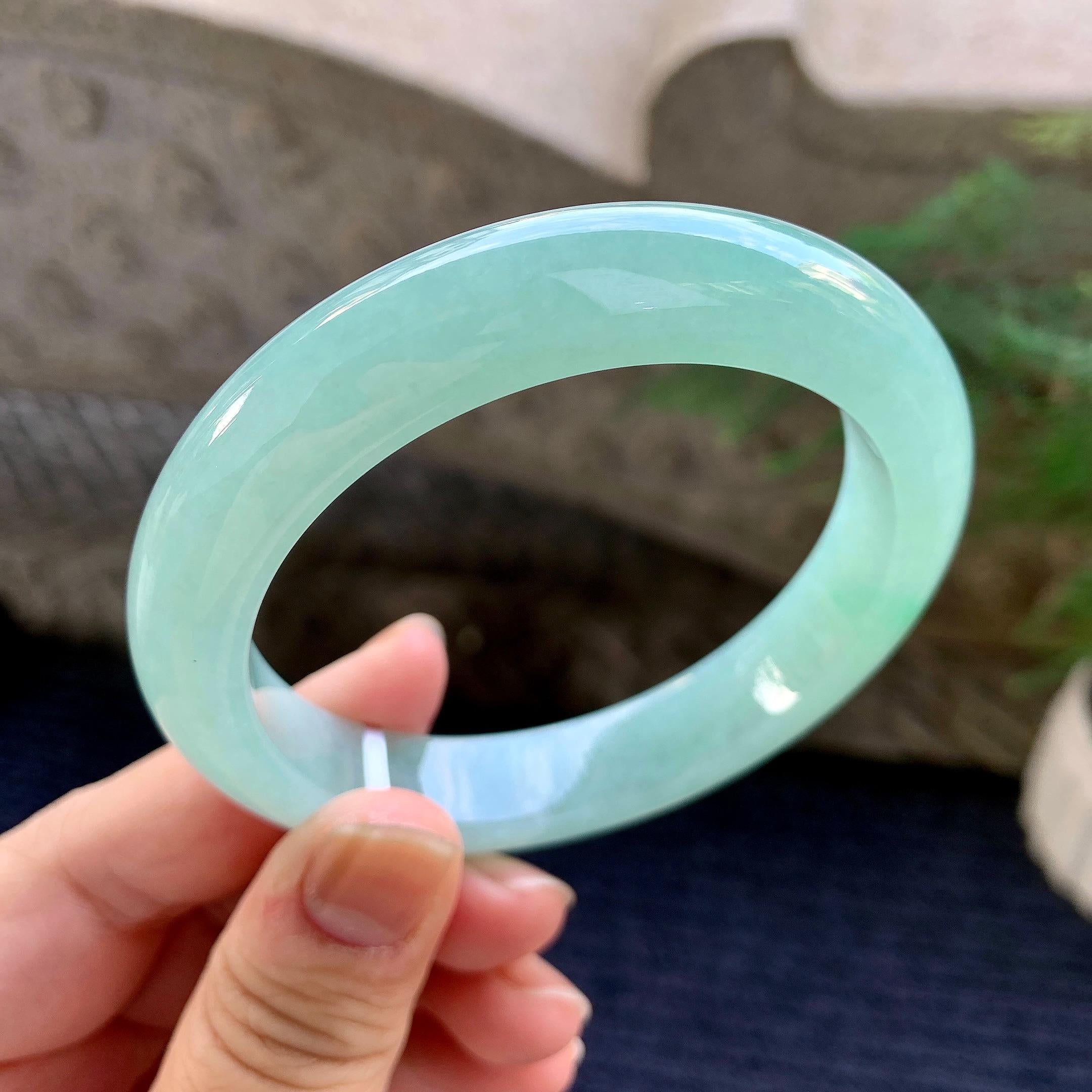 细糯种晴底飘绿平安镯（59mm）（yc264518）