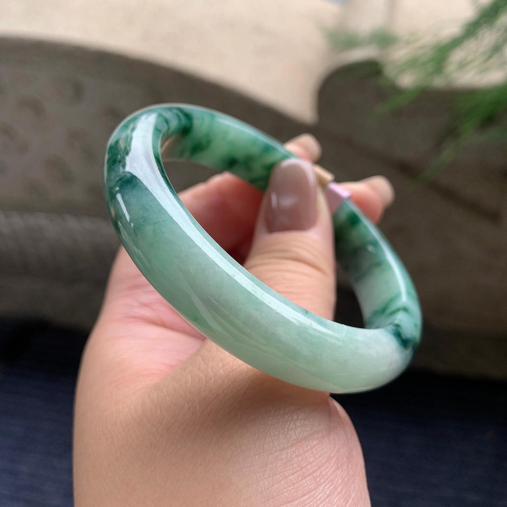 细糯种飘蓝花正圈平安镯  56.8圈口 天然缅甸A货翡翠（yc405538）