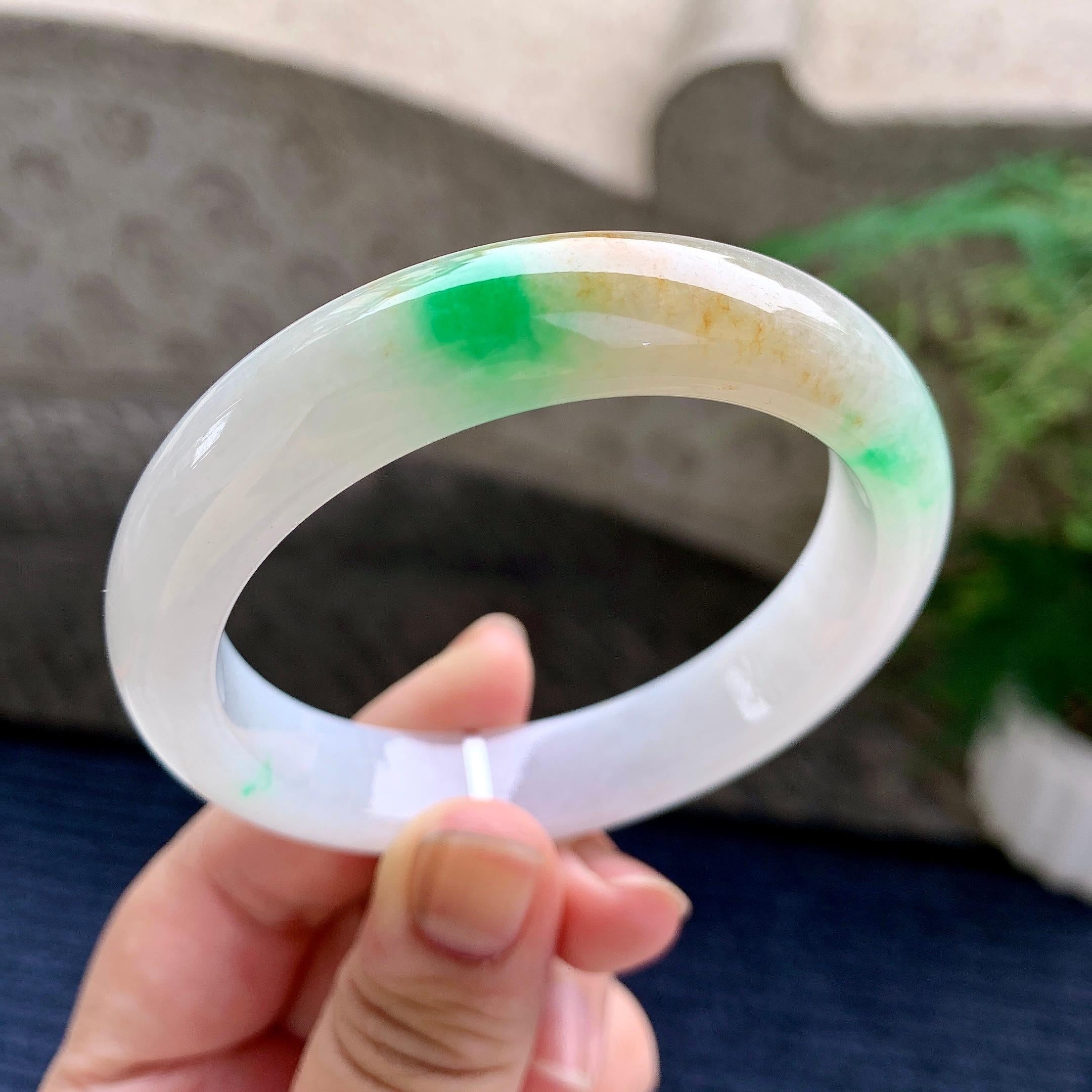 细糯种黄加绿平安镯（56.7mm）（yc233903）
