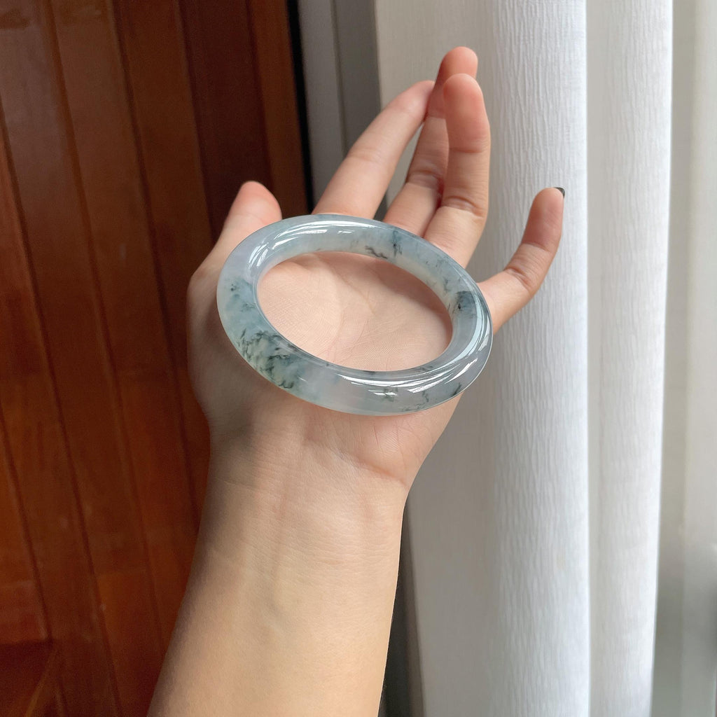 冰种冰乌鸡翡翠圆条手镯（56.5mm）（yc286486）