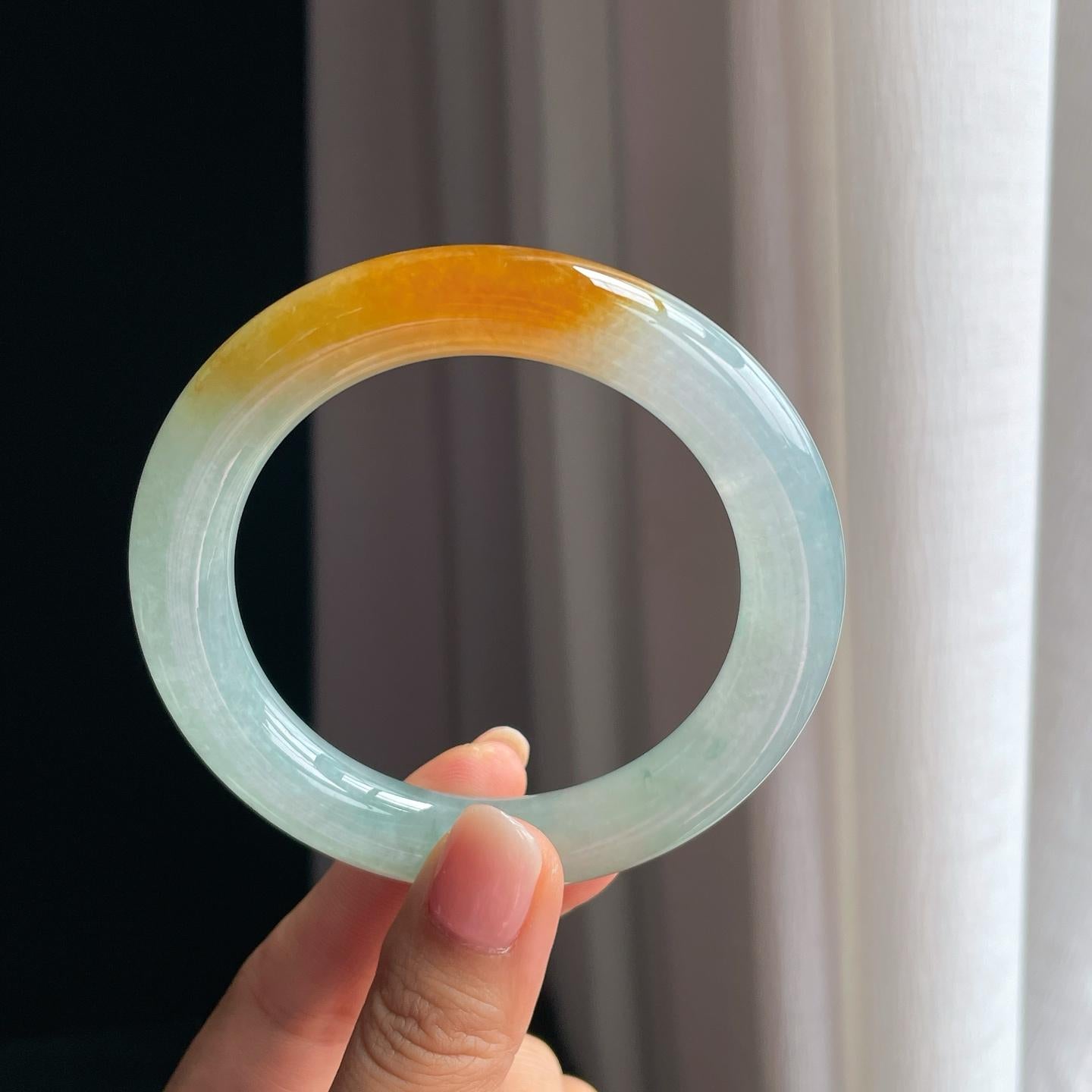 冰种晴底黄翡圆条翡翠手镯（59.5mm）（yc376691）