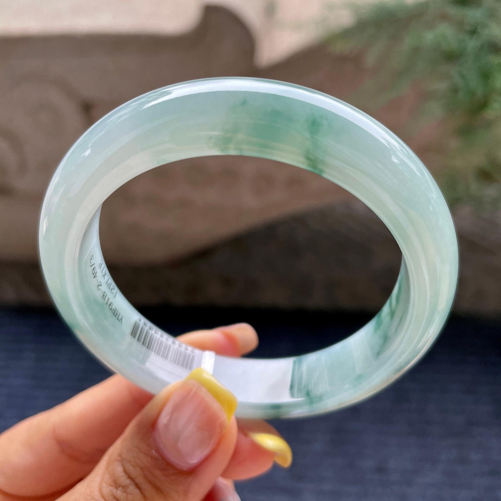 细糯种飘绿花正圈平安镯55.4圈       天然缅甸A货翡翠（yc376062）