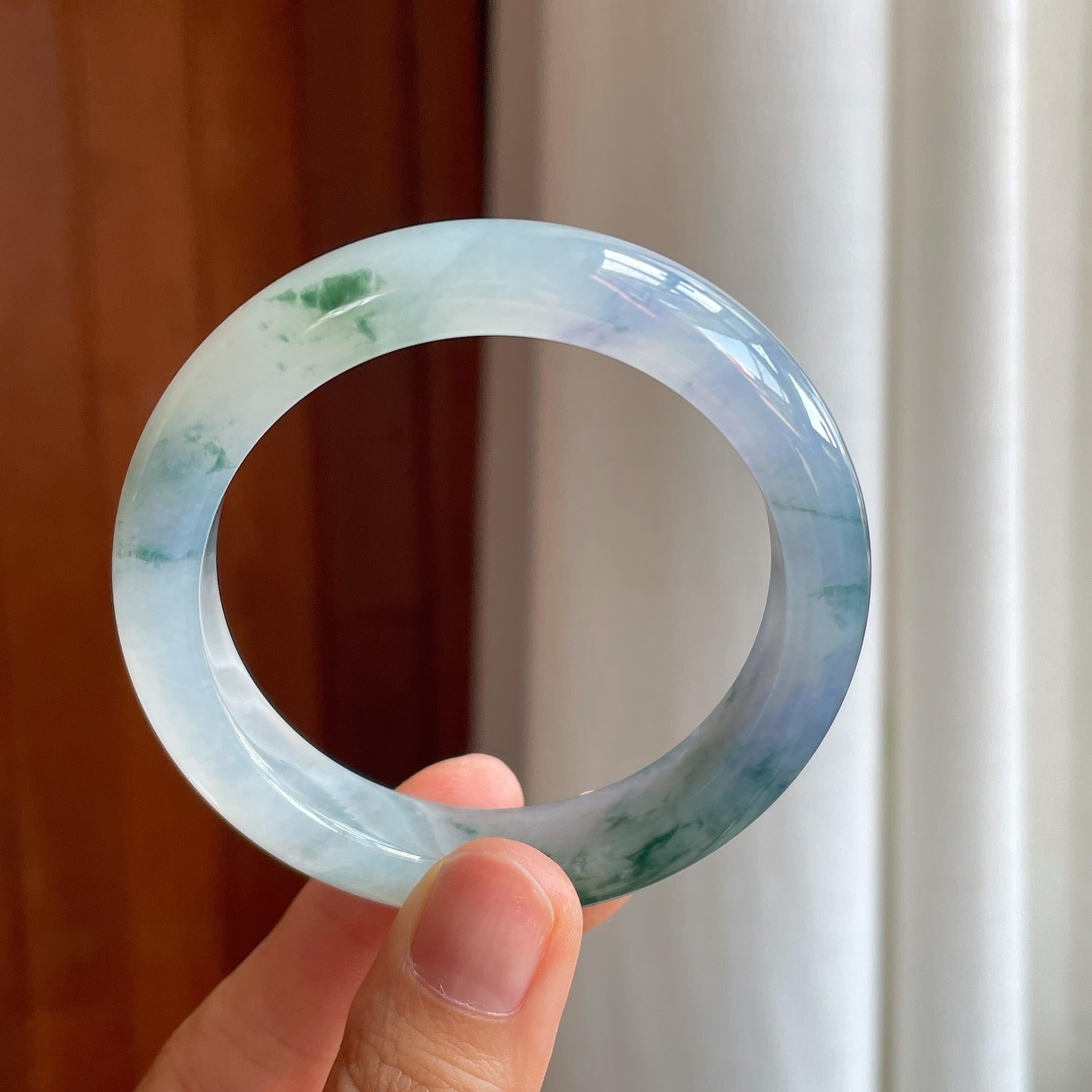 冰种飘花带紫翡翠平安镯（53.2mm）（yc358363）