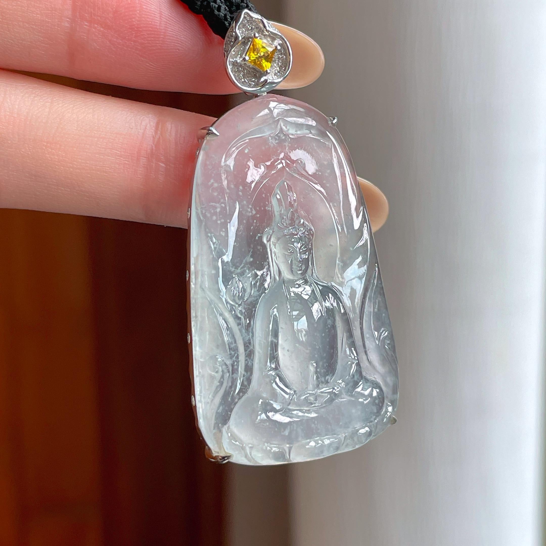 18k金镶冰玻种雪花棉翡翠观音（yc414715）