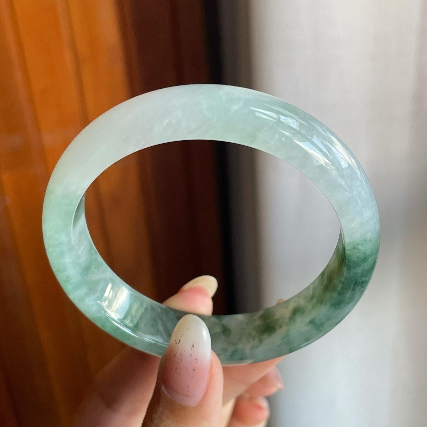 糯冰种飘花半山半水翡翠平安镯（55.8mm）（yc220795）