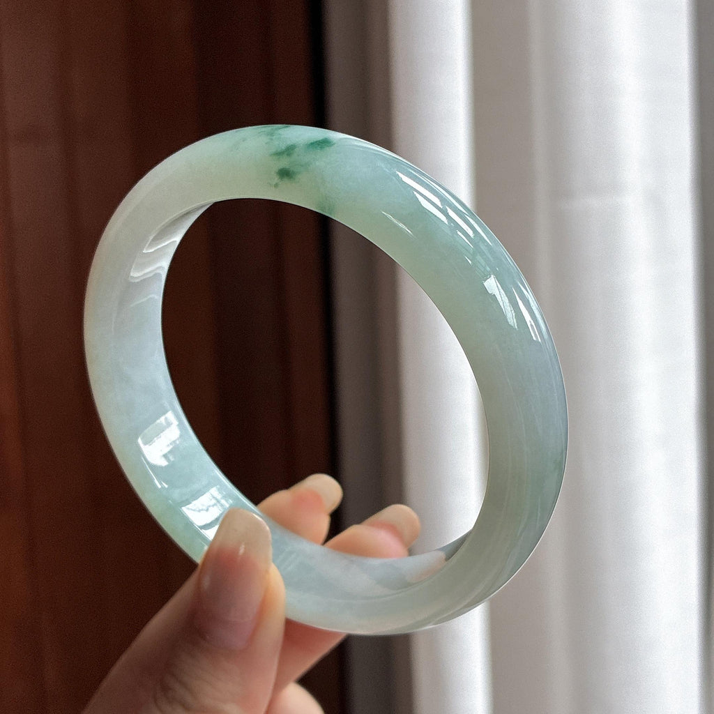 大圈口 细糯种飘花正圈平安镯 62圈 天然缅甸A货翡翠（yc466363）