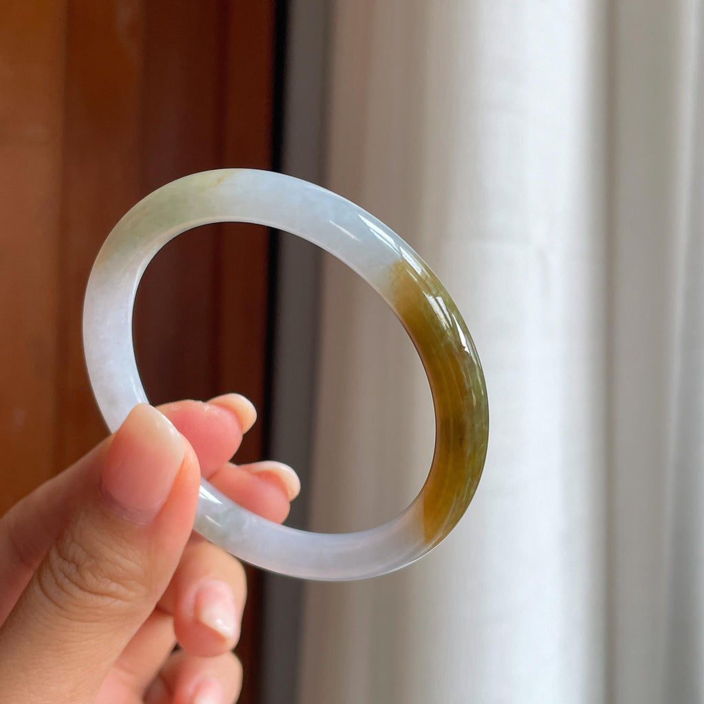 糯冰黄翡圆条翡翠手镯(53.5mm)（yc402810）