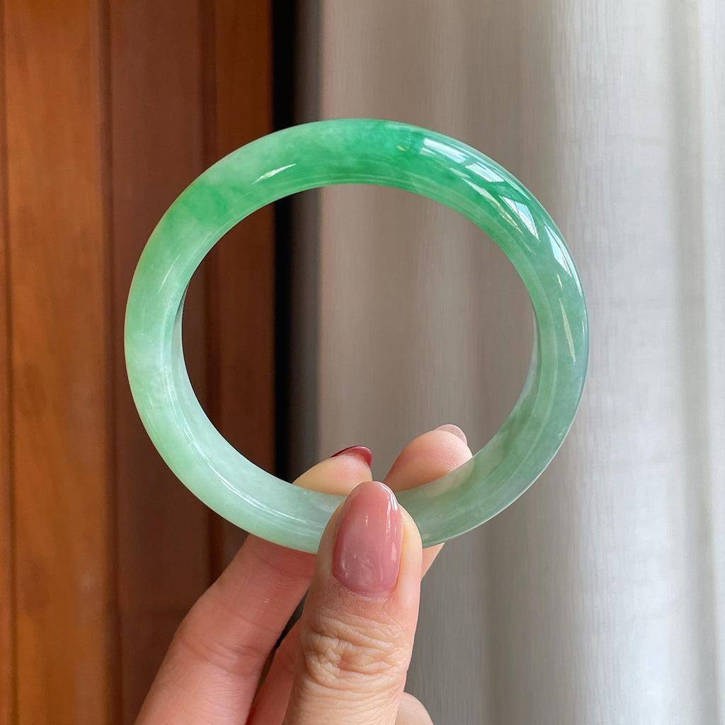 糯冰带色翡翠平安镯（57.4mm）（yc296435）