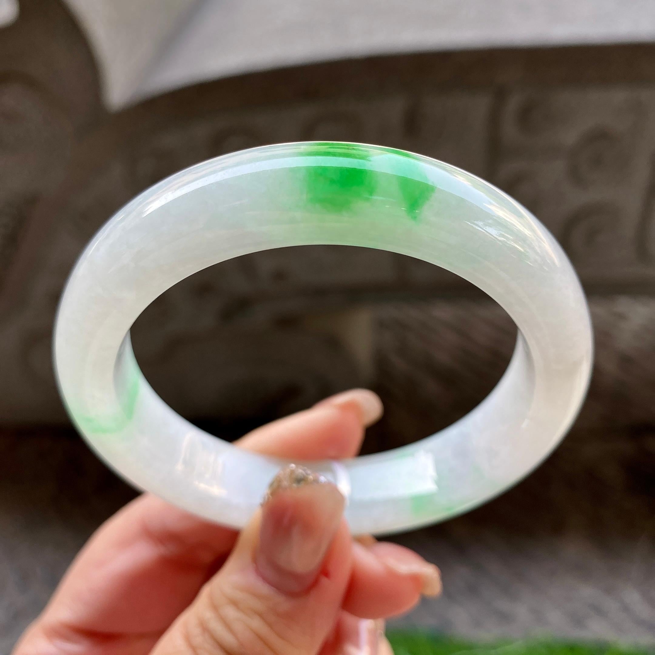 细糯种白底青平安镯（55.6mm）（yc299528）