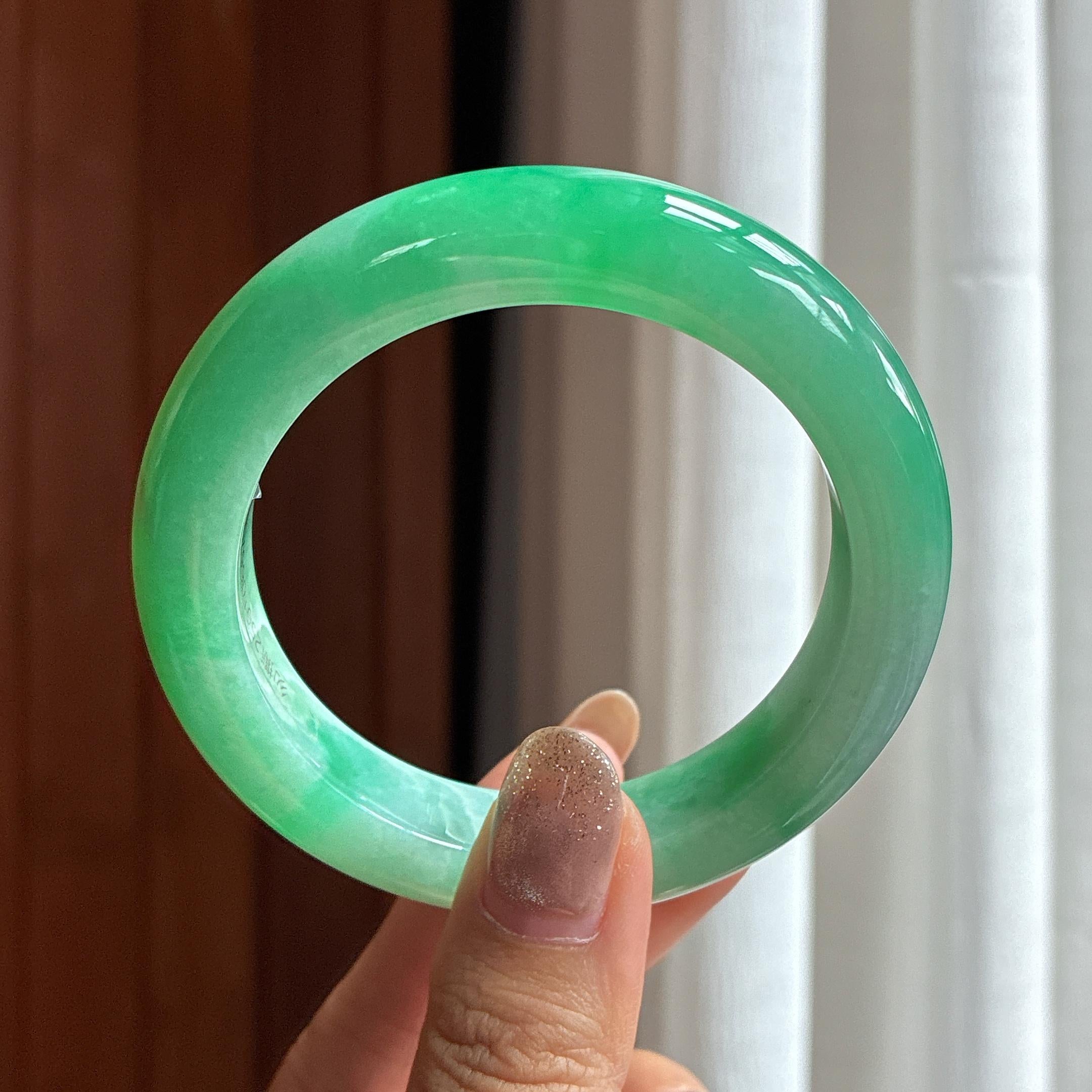 Vòng tay bình an ngọc phỉ thúy băng lạp mang màu, vòng tay bình an chính khuyên, size 55, ngọc phỉ thúy tự nhiên loại A Myanmar (yc451494)