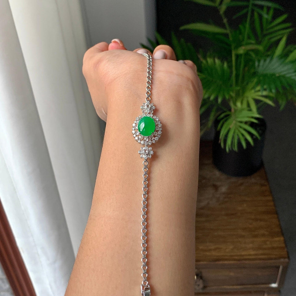 18k金钻镶糯冰种满绿蛋面戒指/手链（两用款）（yc231038）