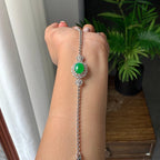 18k金钻镶糯冰种满绿蛋面戒指/手链（两用款）（yc231038）