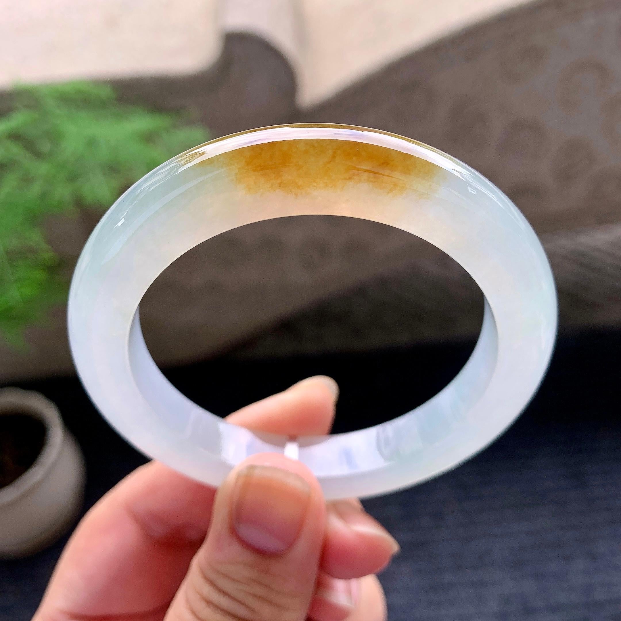 糯冰种飘黄翡平安镯（53.3mm）（yc195923）