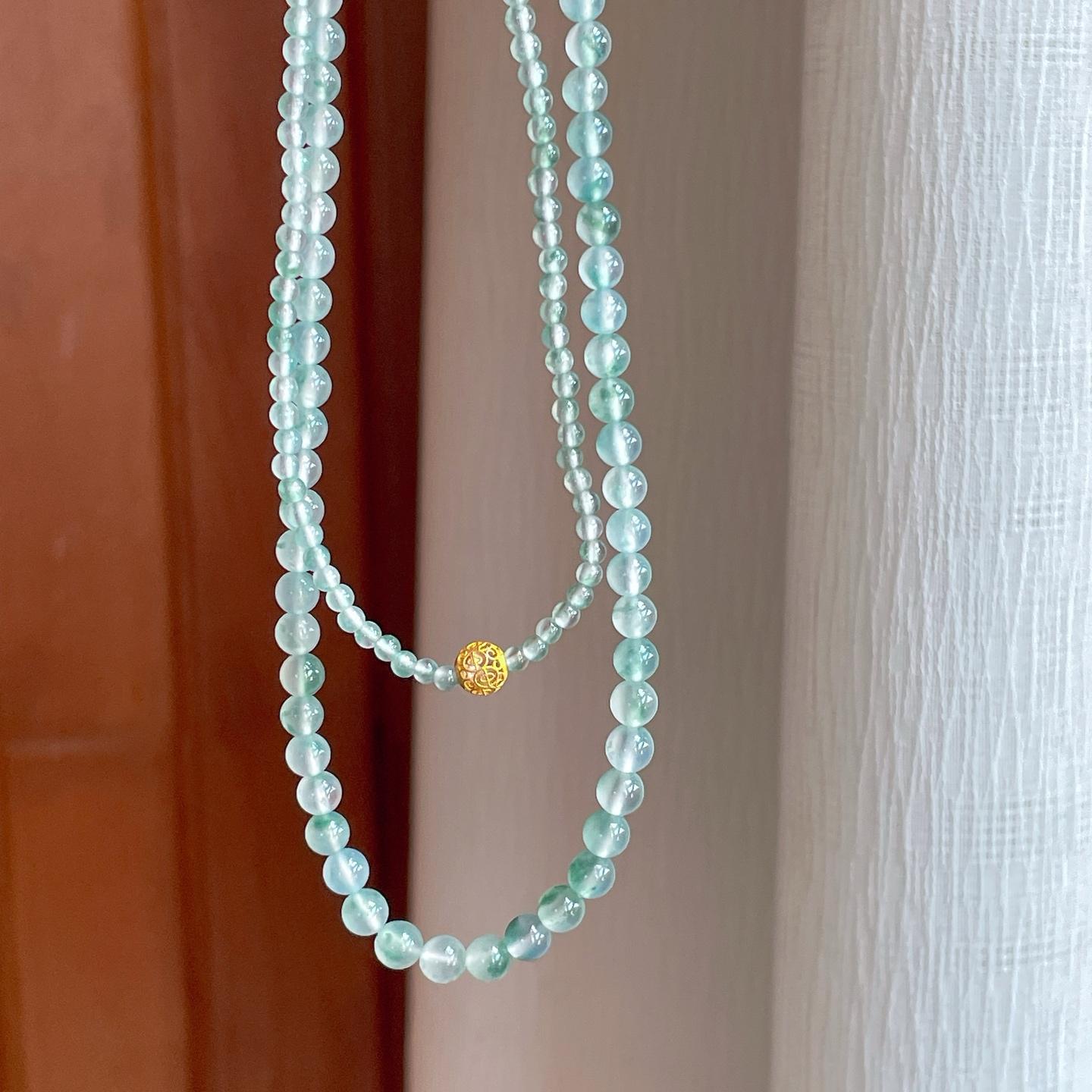 冰种飘花翡翠珠串项链（yc259086）