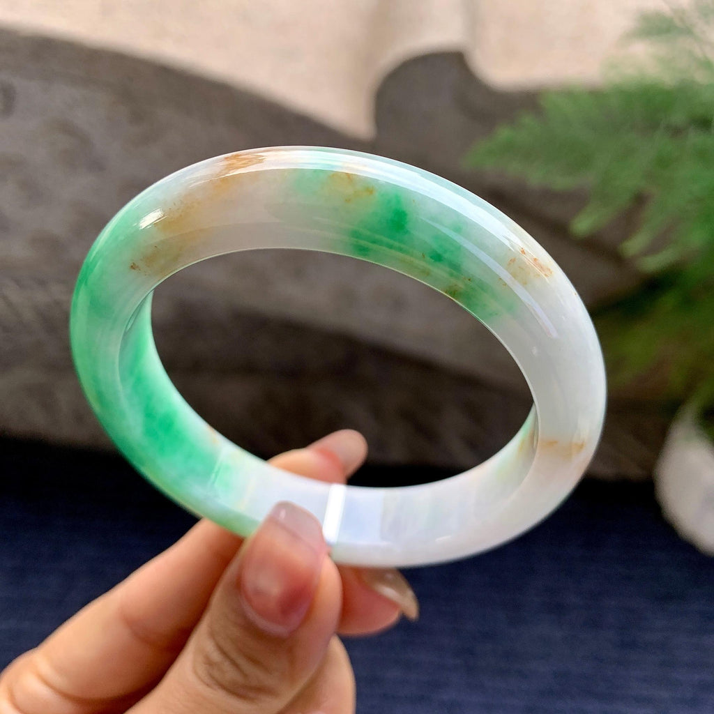细糯种翠绿飘黄翡平安镯（54.1mm）（yc295587）