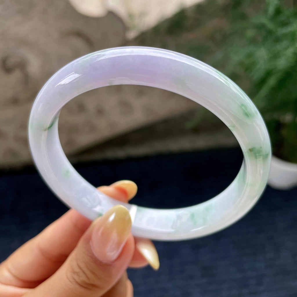 大圈口 细糯种紫罗兰飘花正圈平安镯60.6圈 天然缅甸A货翡翠（yc464091）