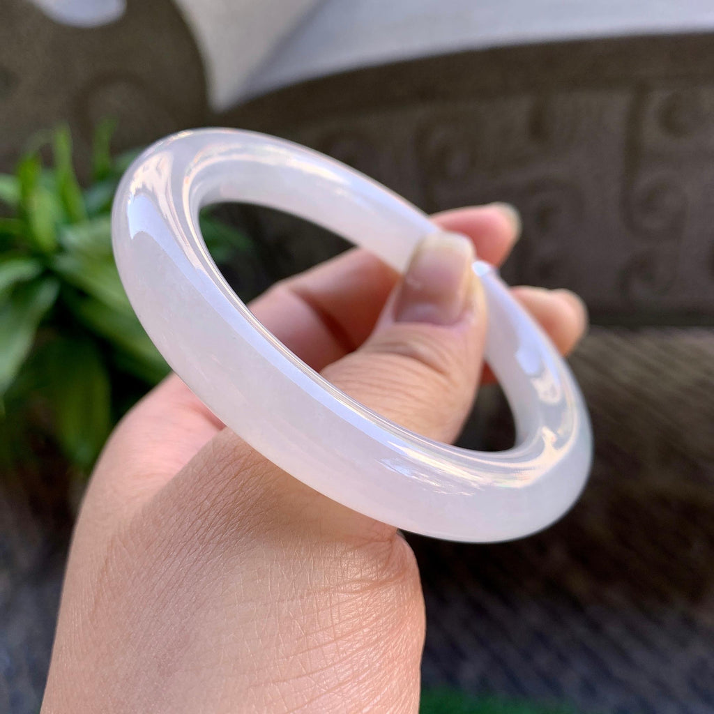 糯冰种飘花圆条手镯（54.7mm)（yc307333）